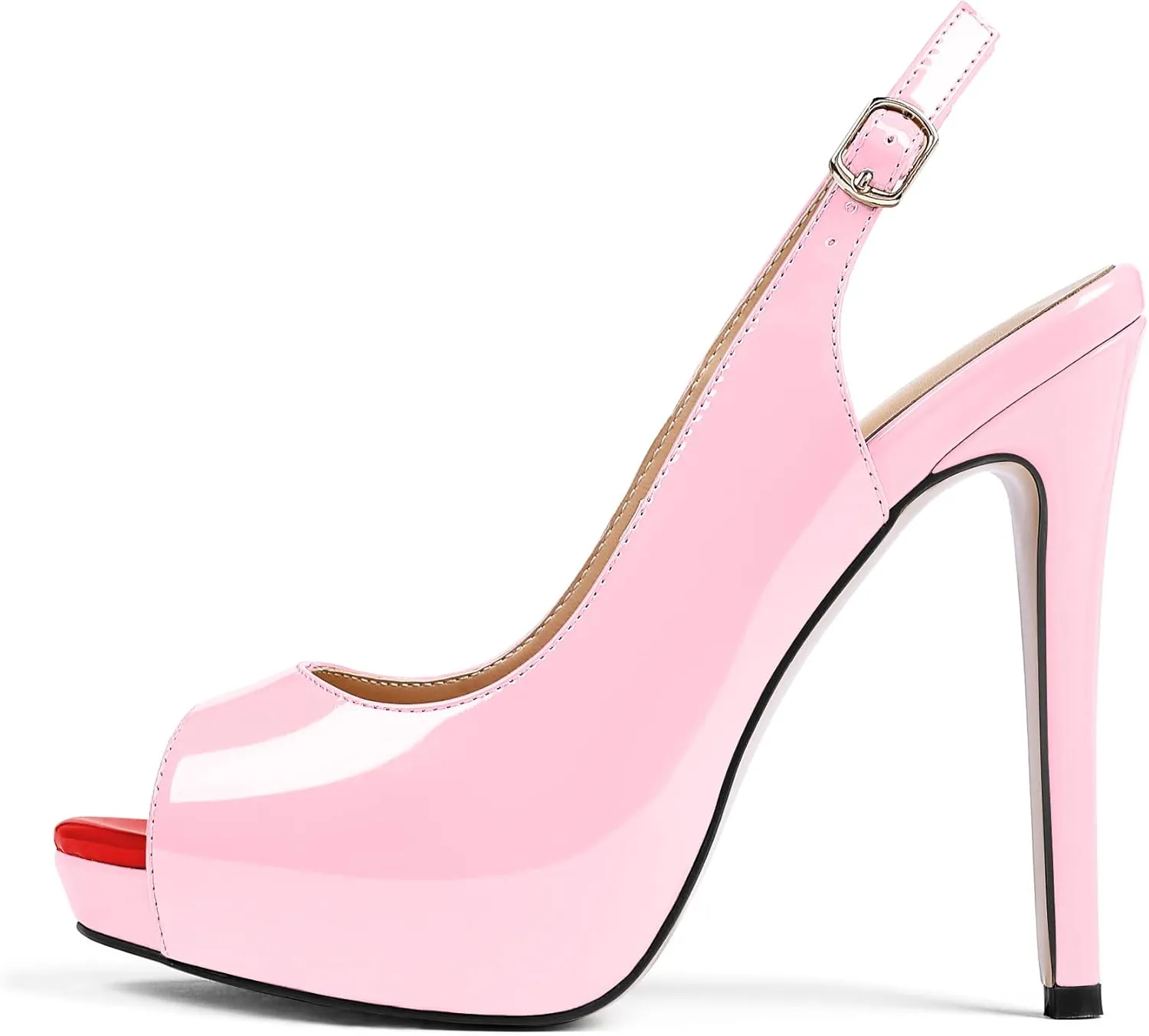 AUMOTED Women's High Heel Slingback Pumps Stilettos High Heels Patent Slingback Pumps Solid Peep Toe Platform Stilettos Pumps Dating Party Dress Shoes 4.7 Inch