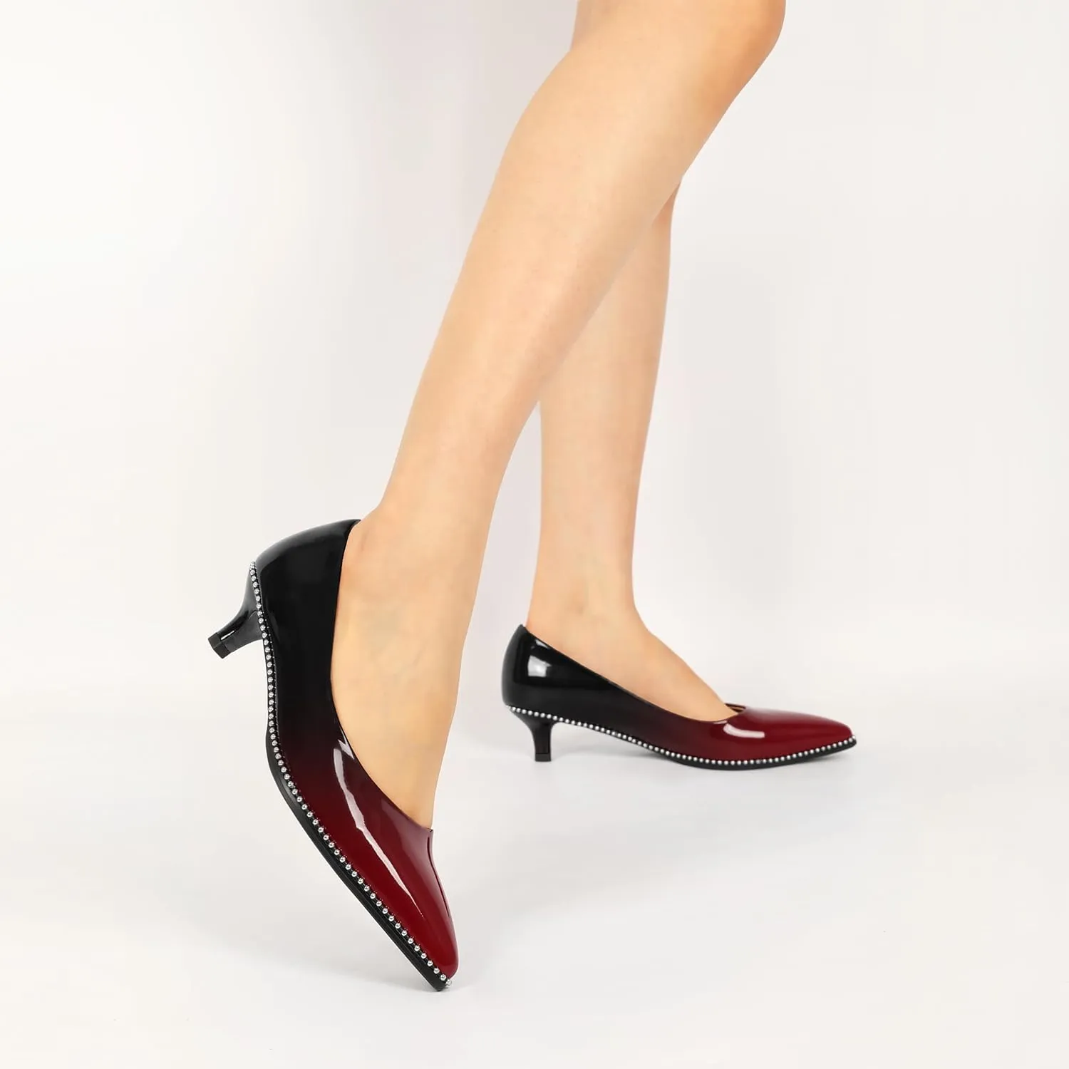 AUMOTED Women's Kitten Heel Pumps Pointy Toe Low Heel Slip-on with Beaded Dress Shoes for Ladies Office Wedding Work Evening 4CM