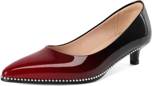 AUMOTED Women's Kitten Heel Pumps Pointy Toe Low Heel Slip-on with Beaded Dress Shoes for Ladies Office Wedding Work Evening 4CM