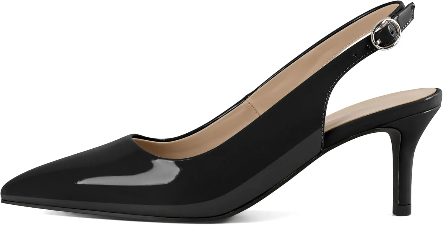 AUMOTED Women's Mid Heel Pumps Slingback Heels Stylish Low Heel Pumps Elegant Pointed Toe Heels for Wedding 2.5 Inch Dressy Pumps