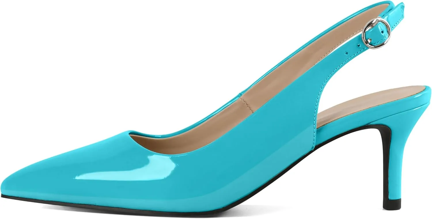AUMOTED Women's Mid Heel Pumps Slingback Heels Stylish Low Heel Pumps Elegant Pointed Toe Heels for Wedding 2.5 Inch Dressy Pumps