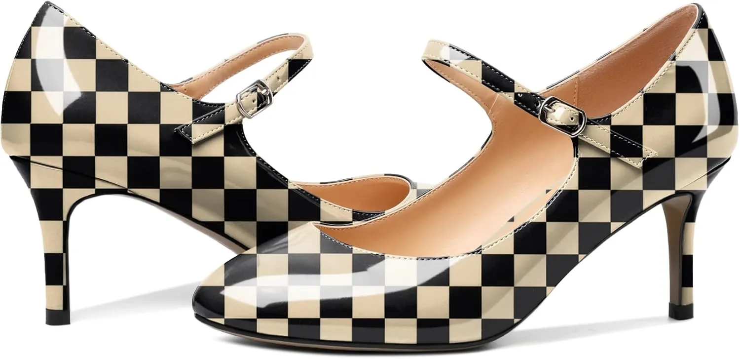 AUMOTED Women's Round Toe Pumps Mary Janes 2.5 Inch Mid Heel Dress Shoes Wedding Office Party Classic US Size 5-13