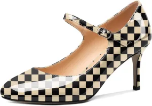 AUMOTED Women's Round Toe Pumps Mary Janes 2.5 Inch Mid Heel Dress Shoes Wedding Office Party Classic US Size 5-13