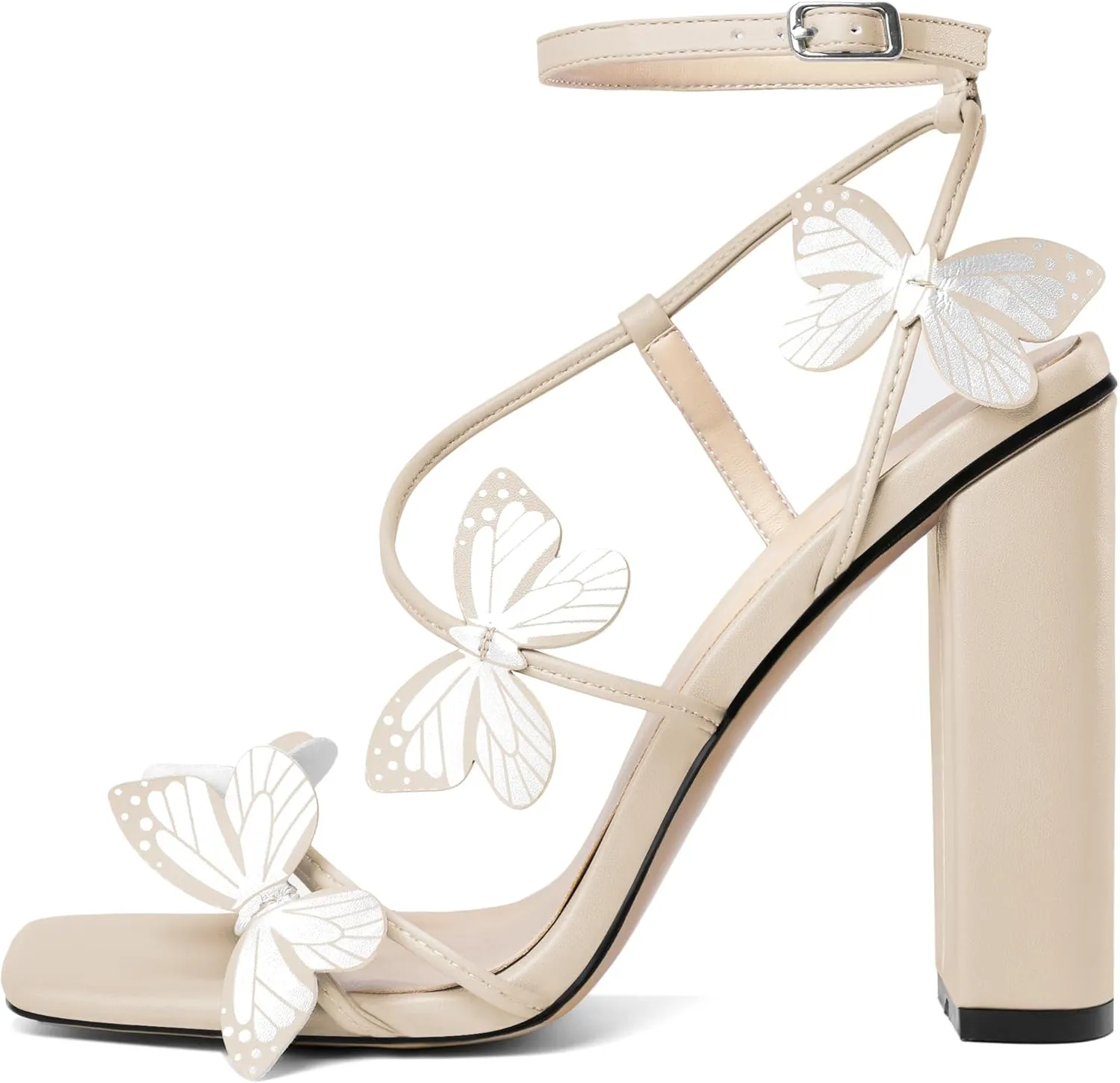 AUMOTED Womens Sandals Chunky Block High Heels Butterfly Wings Heeled Sandals Strappy Open Square Toe Summer Dress Shoes 4 Inch