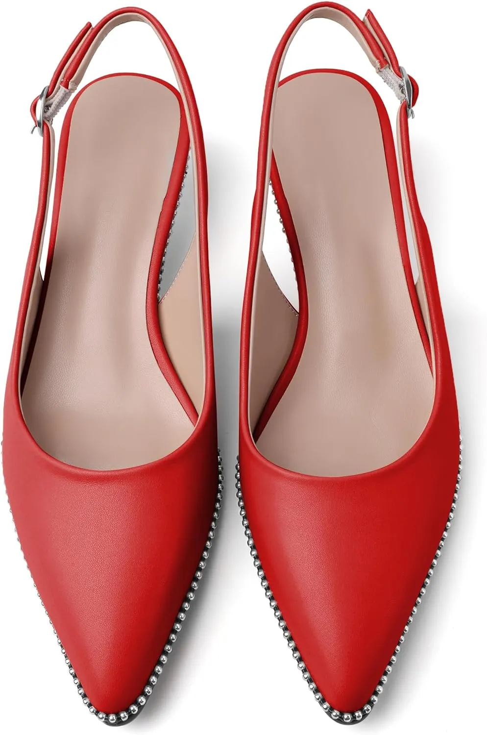 AUMOTED Women's Slingback Kitten Heels Pointed Toe Stiletto Low Heel Ankle-Strap with Beaded Pumps Dress Shoes 1.6 Inches