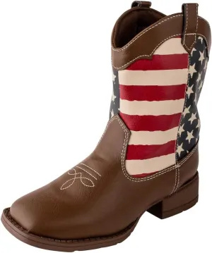 Baby Deer, Faux-leather, Rubber-soled, Kids Pointed Toe Western Boot for Boy or Girl Children with Ornamental Cowboy Stitching