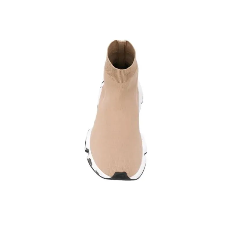 Balenciaga Speed Graffiti Sneakers 'Beige Knit With White And Black Graffiti Sole Unit'