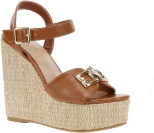 BAMBOO Siena-22 Women's Open Toe Espadrilles Ankle Strap With Buckle Detail Platform Wedge Sandals