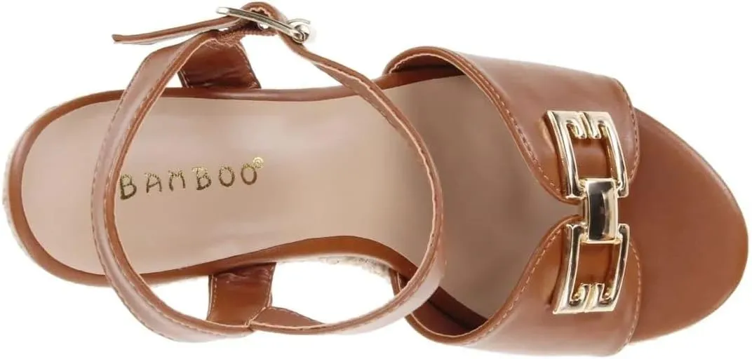 BAMBOO Siena-22 Women's Open Toe Espadrilles Ankle Strap With Buckle Detail Platform Wedge Sandals