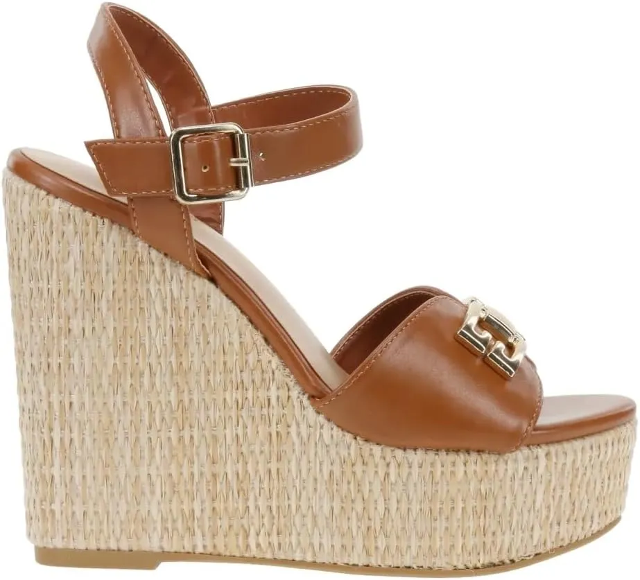 BAMBOO Siena-22 Women's Open Toe Espadrilles Ankle Strap With Buckle Detail Platform Wedge Sandals