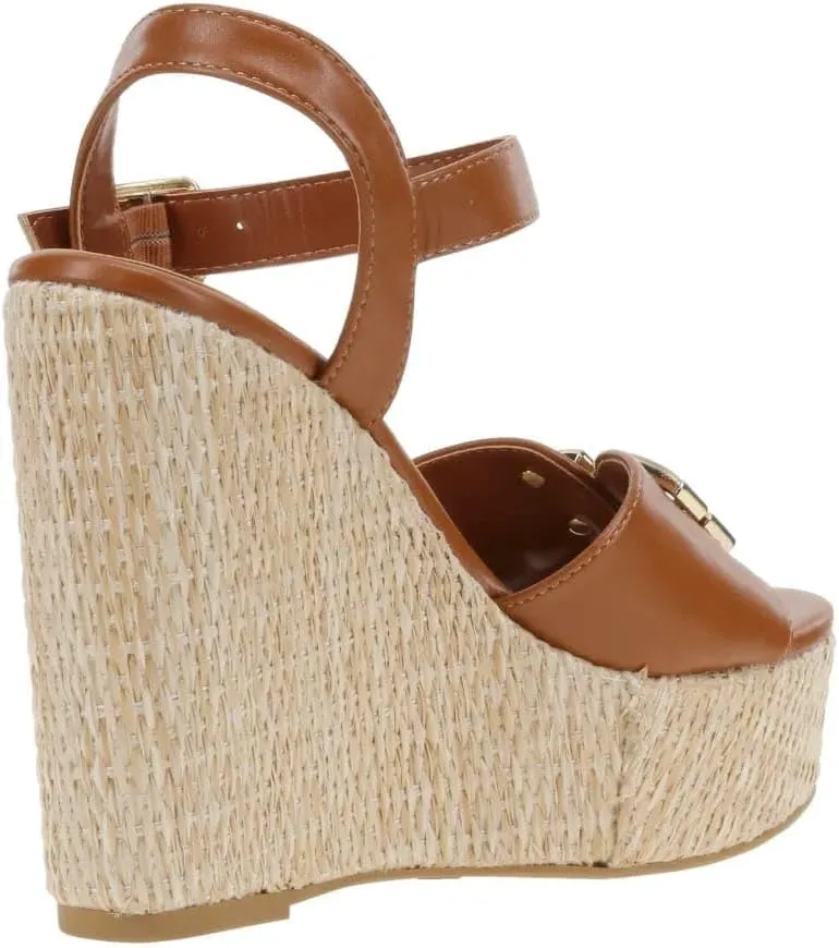 BAMBOO Siena-22 Women's Open Toe Espadrilles Ankle Strap With Buckle Detail Platform Wedge Sandals
