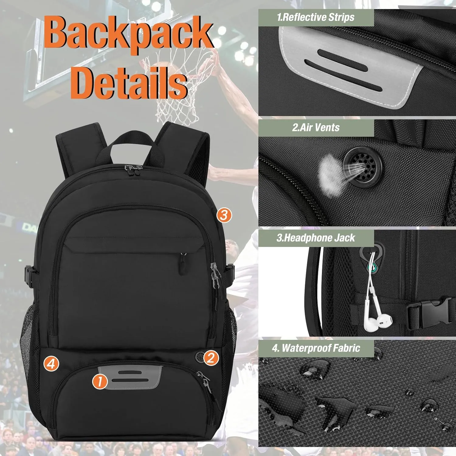 Basketball Backpack Basketball Bag with Ball and Shoe Compartment, Soccer Backpack Volleyball Backpacks Sport Bags