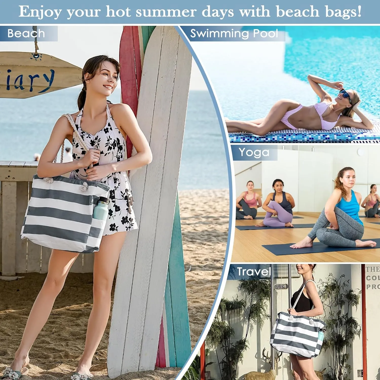 Beach Bags For Women - Large Beach Bags with Zipper Waterproof Sandproof Swim Pool Beach Bag