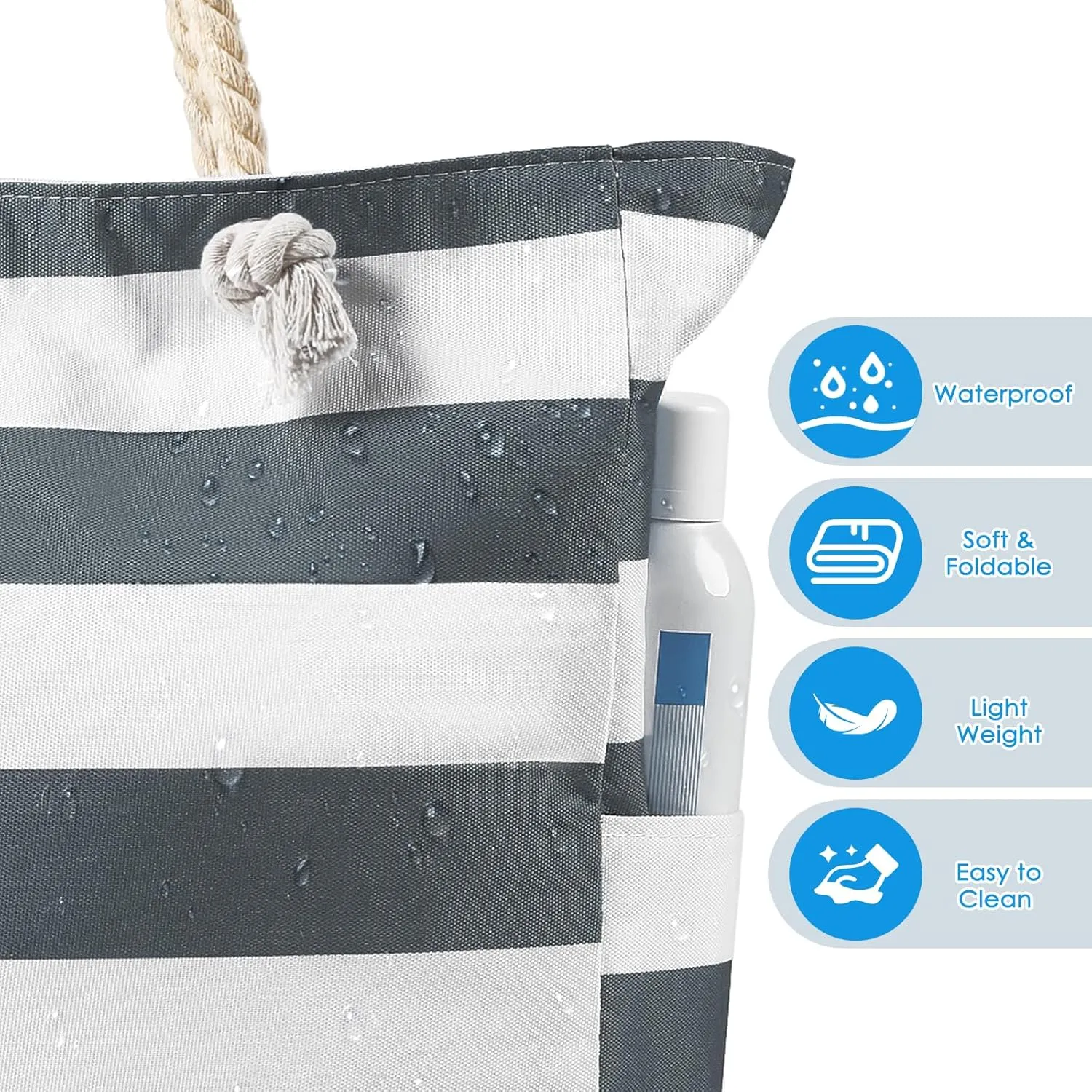 Beach Bags For Women - Large Beach Bags with Zipper Waterproof Sandproof Swim Pool Beach Bag