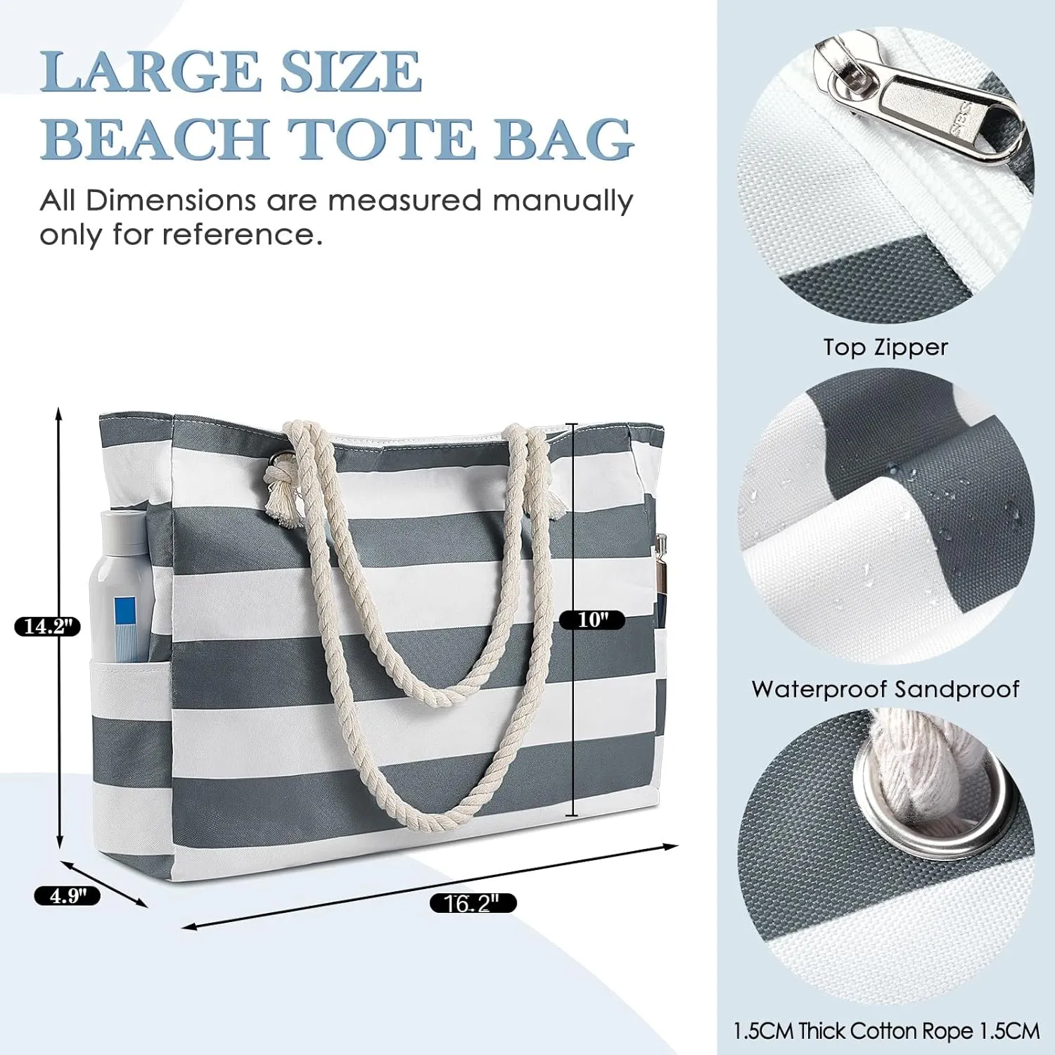 Beach Bags For Women - Large Beach Bags with Zipper Waterproof Sandproof Swim Pool Beach Bag
