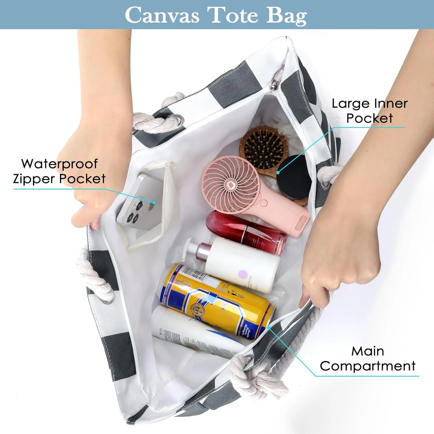 Beach Bags For Women - Large Beach Bags with Zipper Waterproof Sandproof Swim Pool Beach Bag