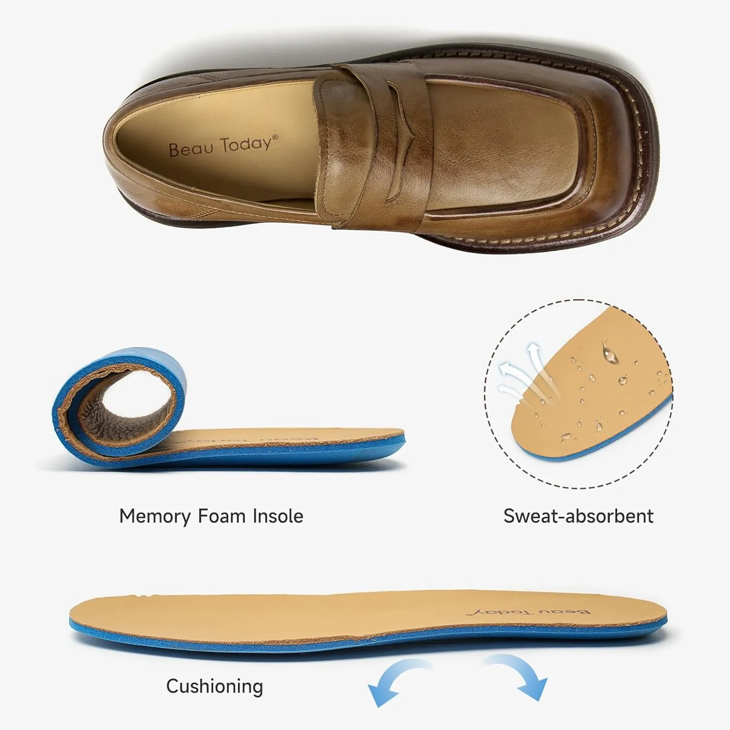 BEAU TODAY Penny Loafers for Women, Women’s Slip On Leather Loafers, Chunky Tassel Loafers Square Toe Shoes, Comfortable Dressy Business Casual Non-Slip Office Ladies Shoes