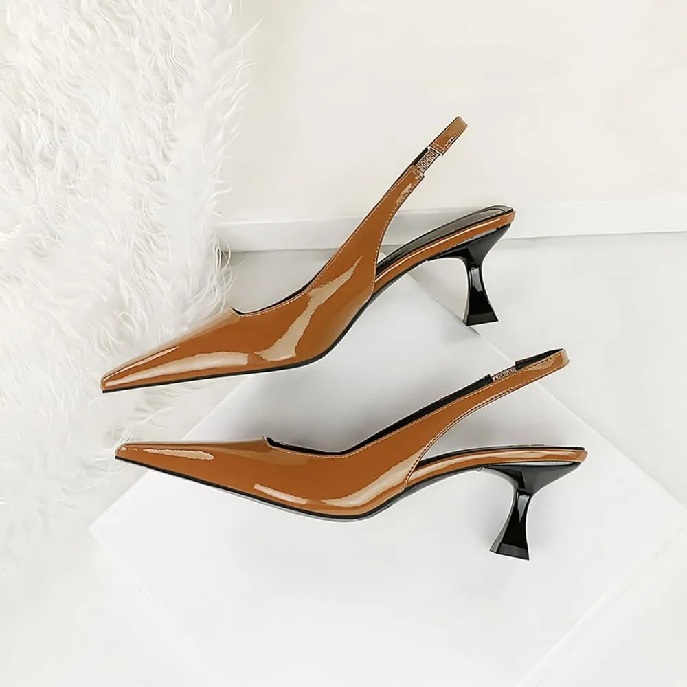 BEAUPAS Women's Slingback Pumps Pointed Toe Kitten Heel Shoes