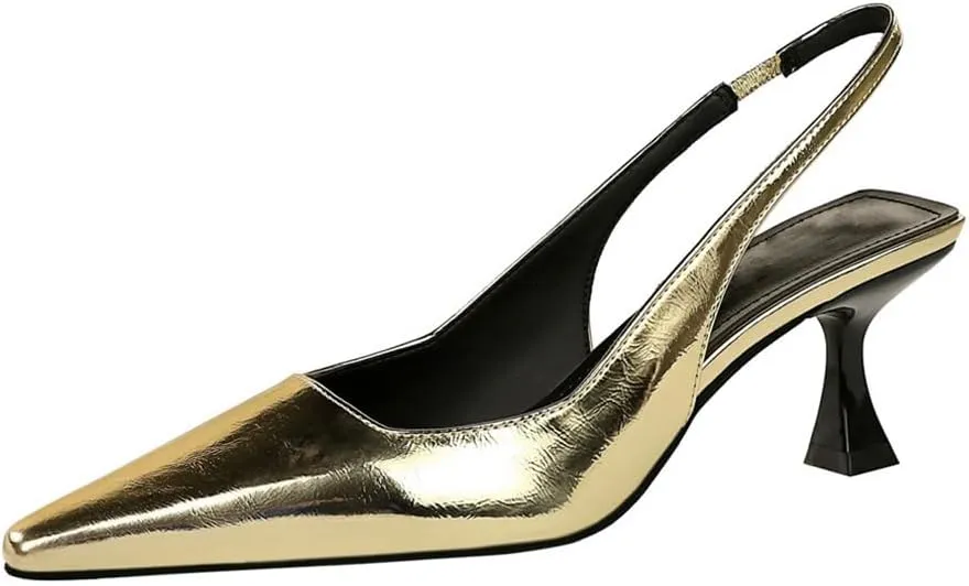 BEAUPAS Women's Slingback Pumps Pointed Toe Kitten Heel Shoes