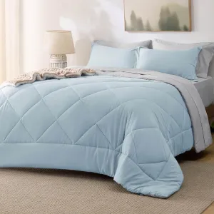 Bedsure Full Size Comforter Set - 7 Pieces Reversible Sky Blue Bedding, Full Size Bed Set for All Seasons, Bed in a Bag with Down Alternative Comforter, Sheets, Pillowcases & Shams