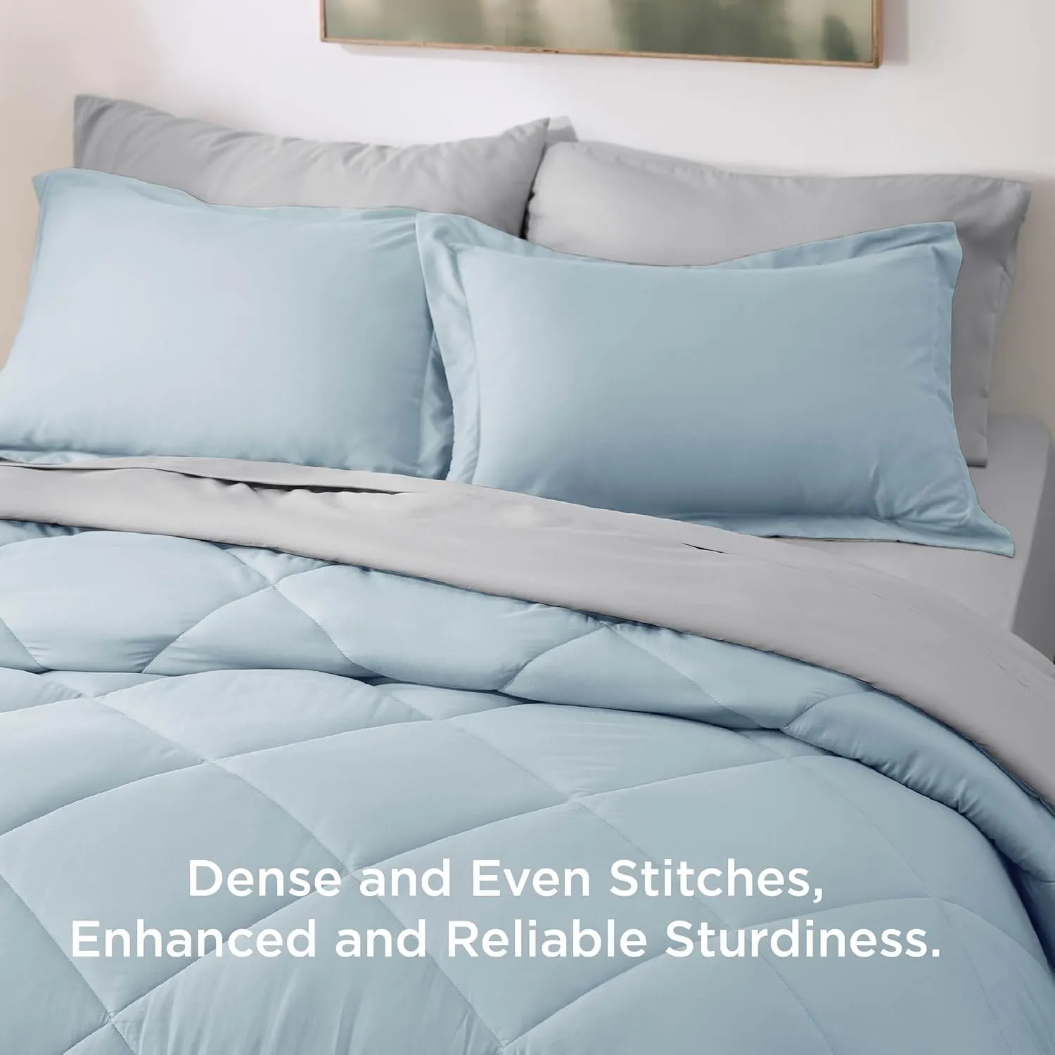 Bedsure Full Size Comforter Set - 7 Pieces Reversible Sky Blue Bedding, Full Size Bed Set for All Seasons, Bed in a Bag with Down Alternative Comforter, Sheets, Pillowcases & Shams
