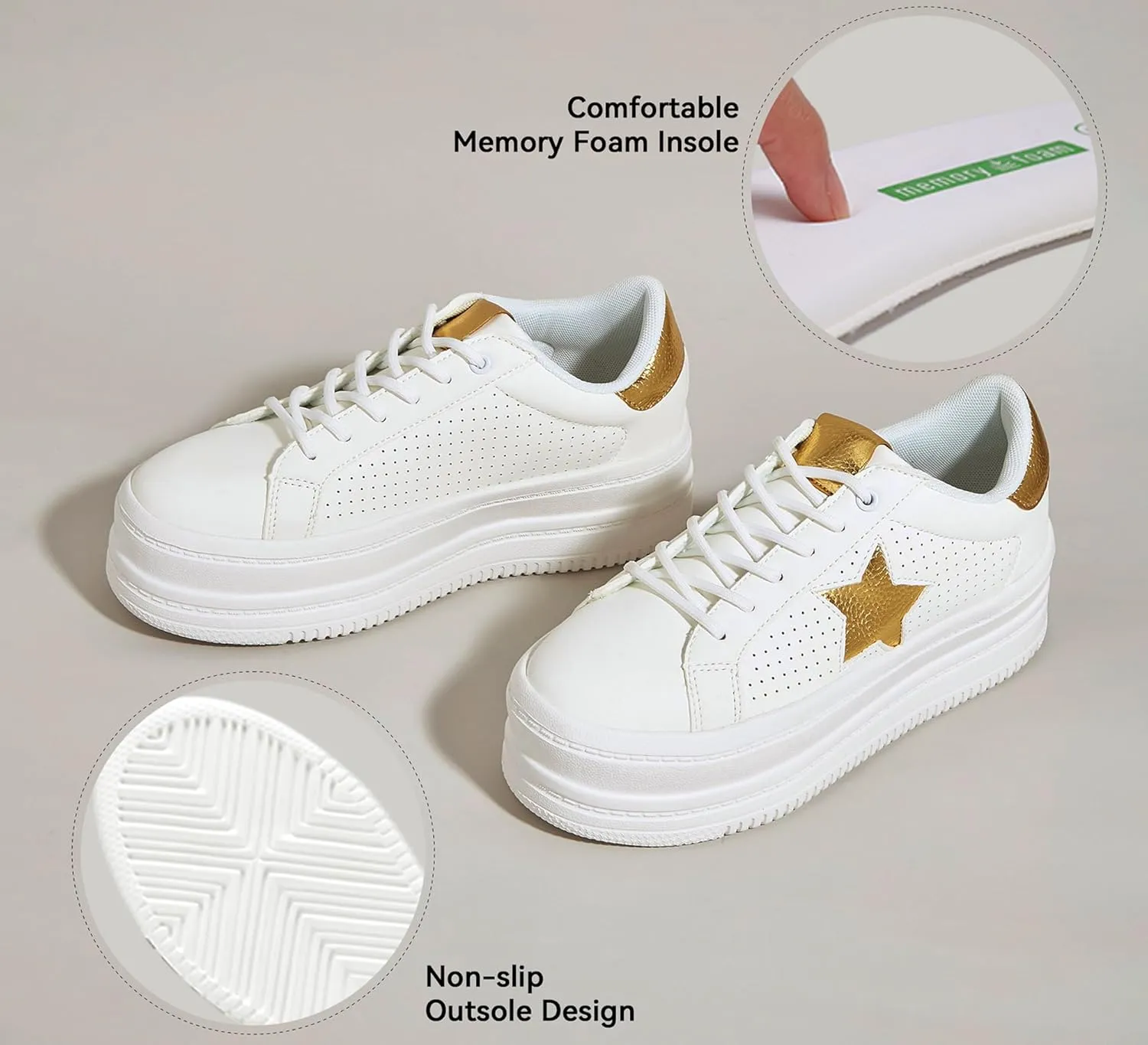 BELOS Fashion Platform Women Sneakers Faux Suede Stars Holographic Rainbow Walking Shoes