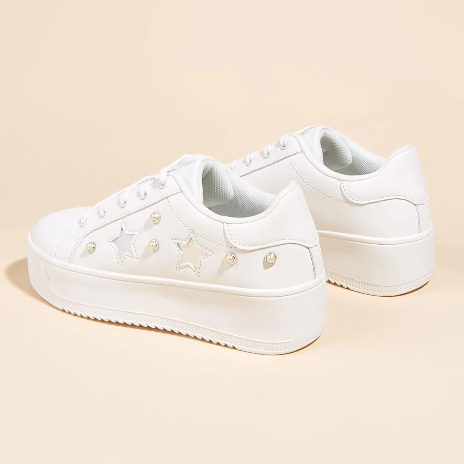 BELOS Fashion Platform Women Sneakers Faux Suede Stars Holographic Rainbow Walking Shoes