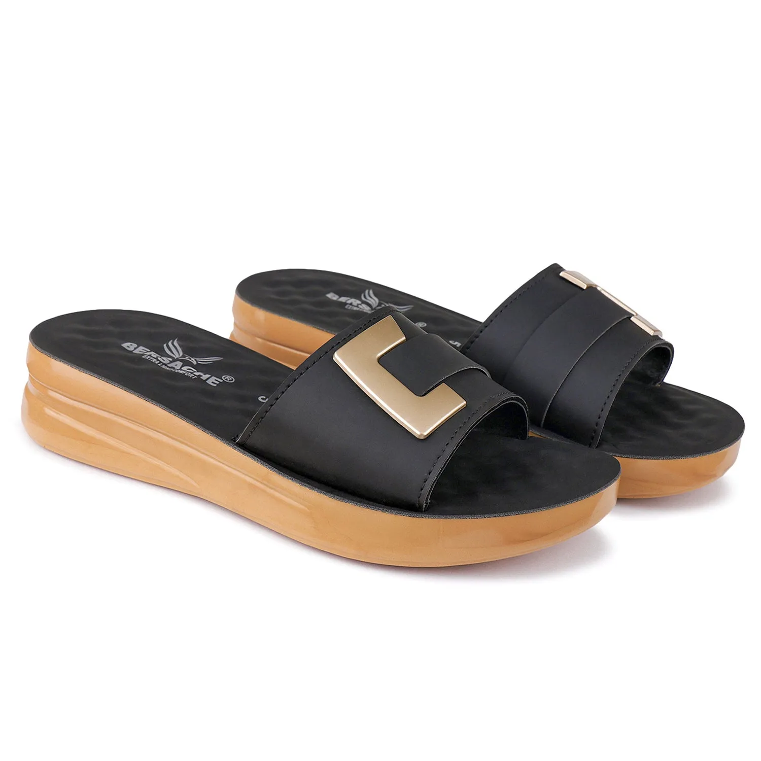 Bersache Extra Soft Classic Casual with  Regular wear with Ultra Soft & Flexibility Technology Flip Flop For Women's/Girl's-(6155-Black)