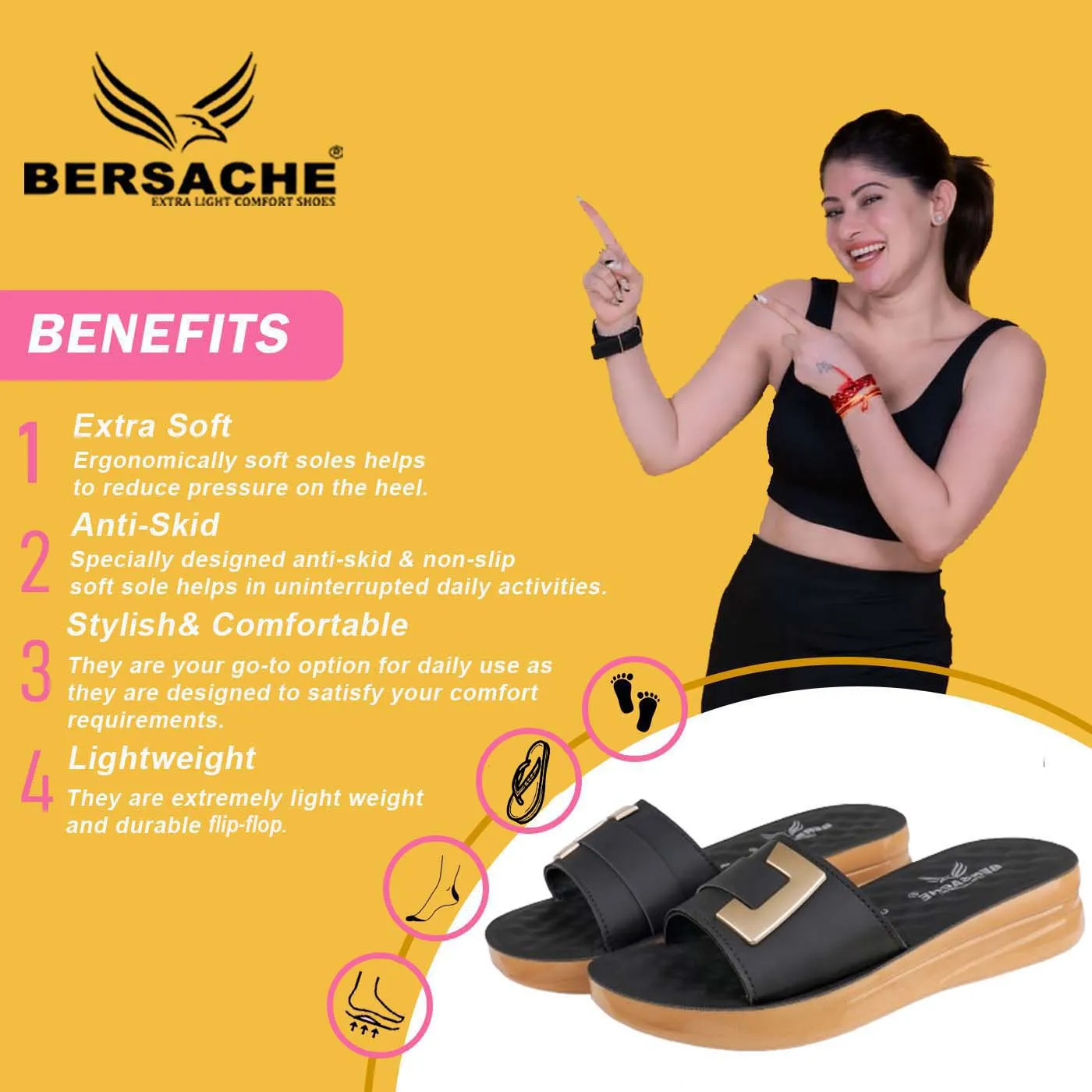 Bersache Extra Soft Classic Casual with  Regular wear with Ultra Soft & Flexibility Technology Flip Flop For Women's/Girl's-(6155-Black)