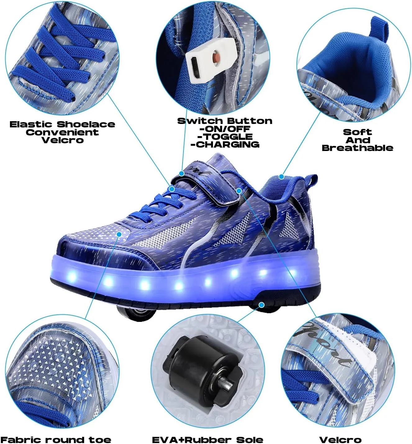 BFOEL Kids Roller Skates Light up Shoes with Double Wheel Shoes LED USB Charging Roller Sneakers for Girls Boys Birthday Christmas Day Best Gift