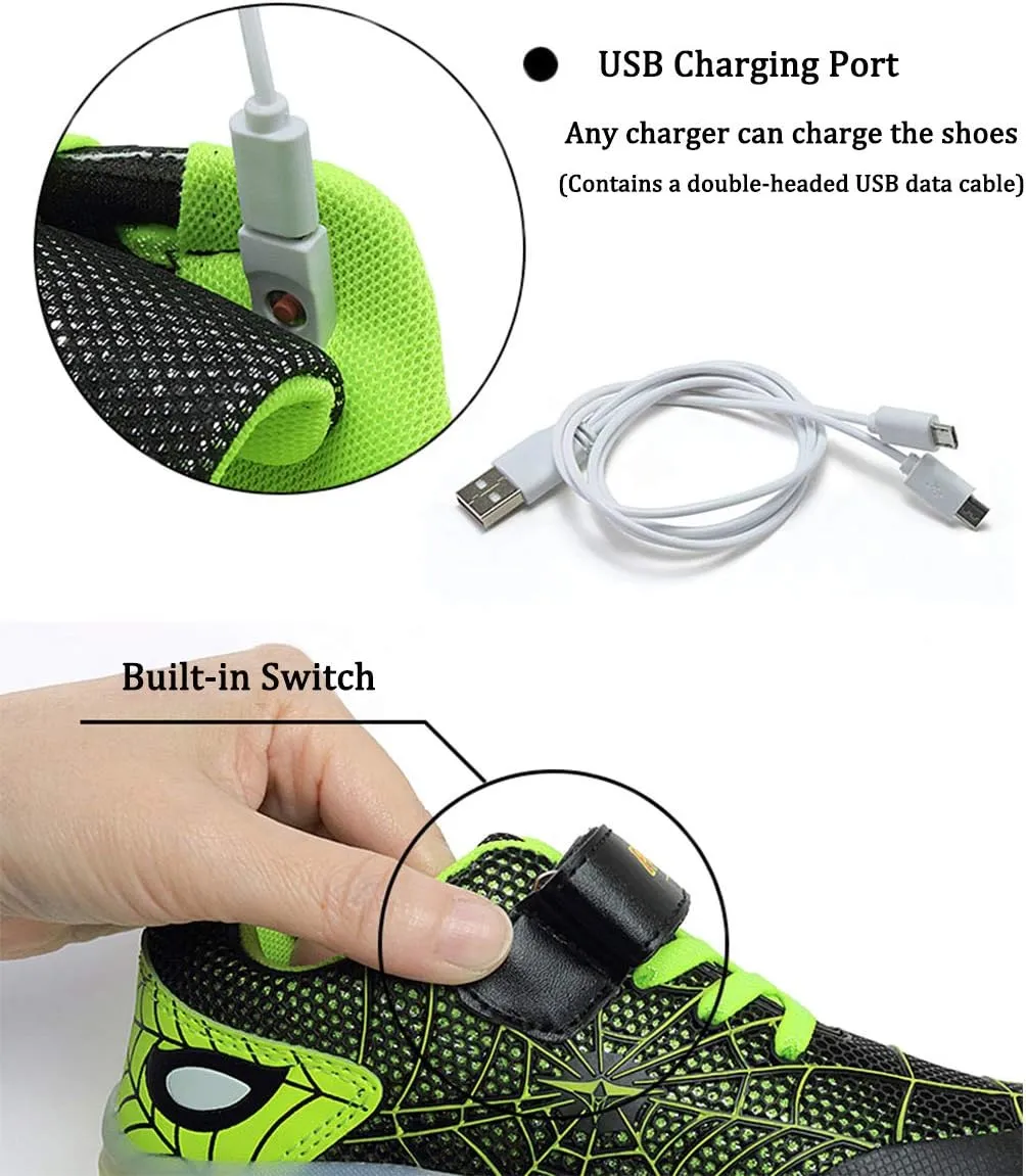 BFOEL Spider Light up Shoes for Boys Girls Walking Sneaker with USB Charging Birthday Thanksgiving Christmas Day Best Gift