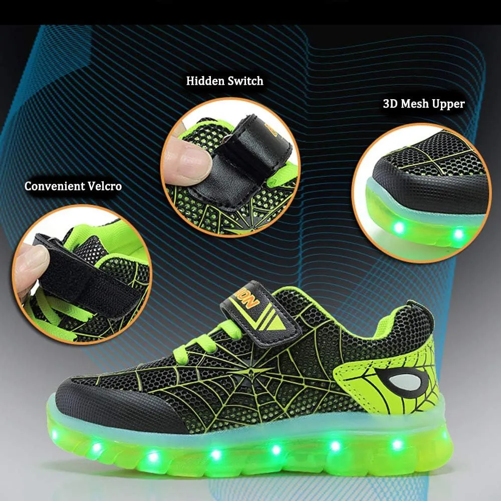 BFOEL Spider Light up Shoes for Boys Girls Walking Sneaker with USB Charging Birthday Thanksgiving Christmas Day Best Gift