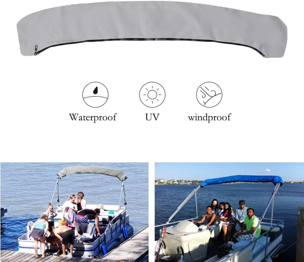 Bimini Top Storage Boot，600D Sun Protection Windproof Bimini top Boot Cover,Suitable for 3-4 Bows Bimini Tops,Tear Resistant Durable Canvas Waterproof Storage Boot Cover (Light Grey, 61"-66" W)