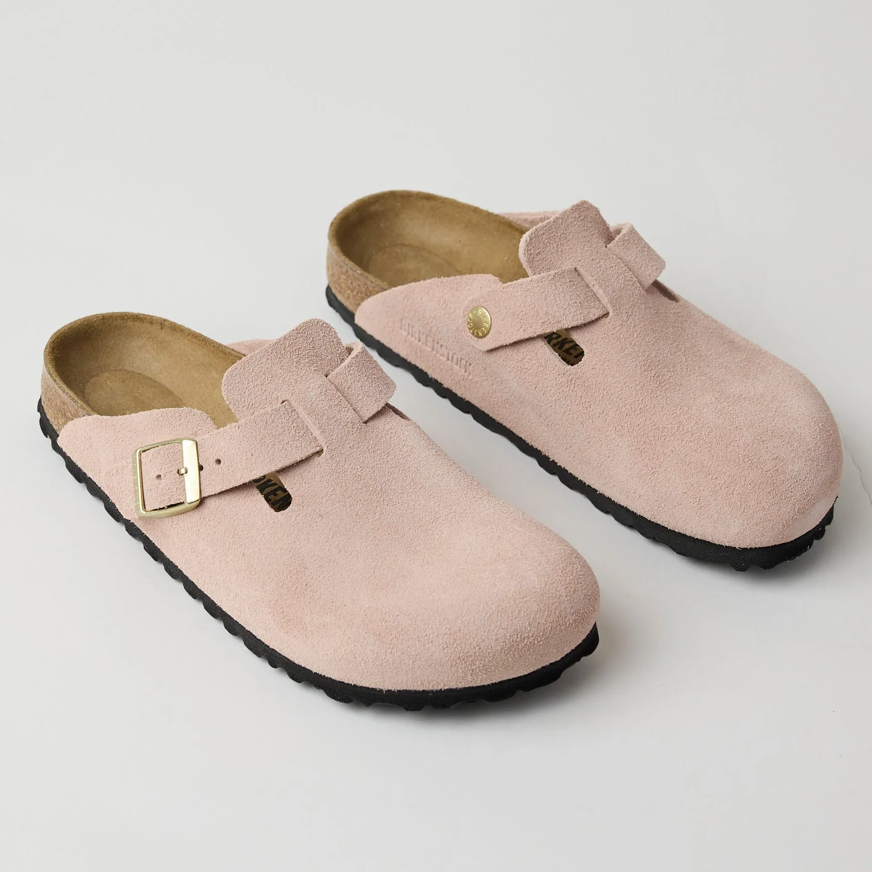Birkenstock Light Rose Suede Leather Boston Clogs