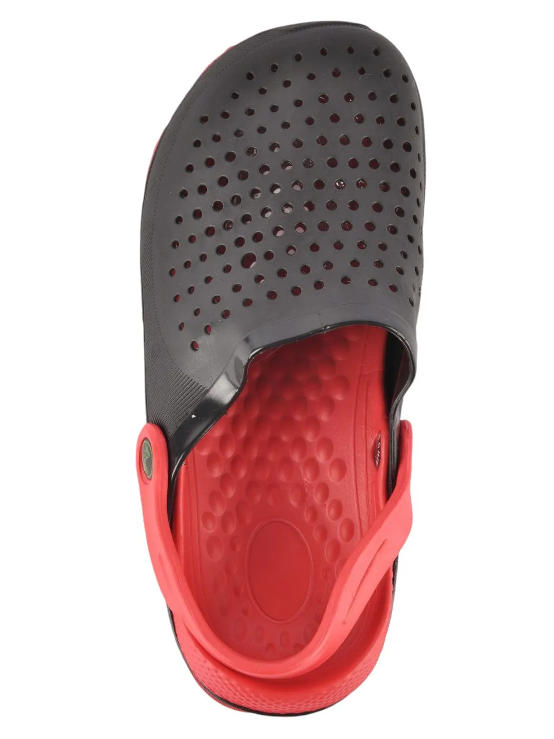 Black and Red Slip-On Ventilated Clogs For Boys