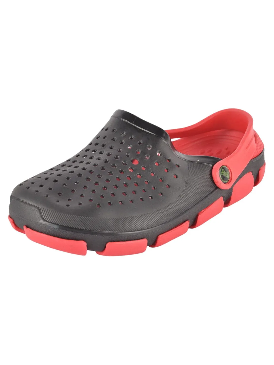 Black and Red Slip-On Ventilated Clogs For Boys