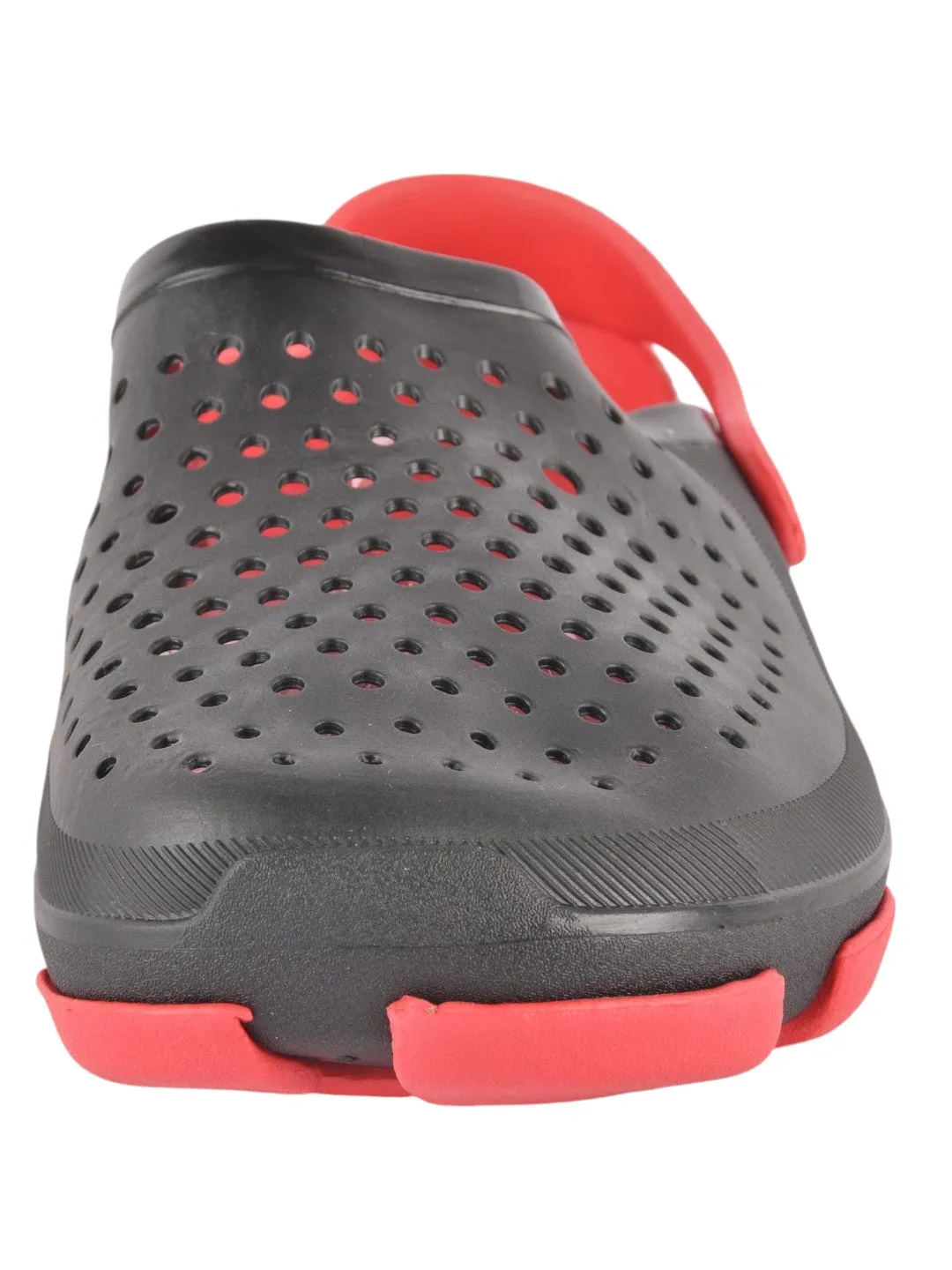 Black and Red Slip-On Ventilated Clogs For Boys