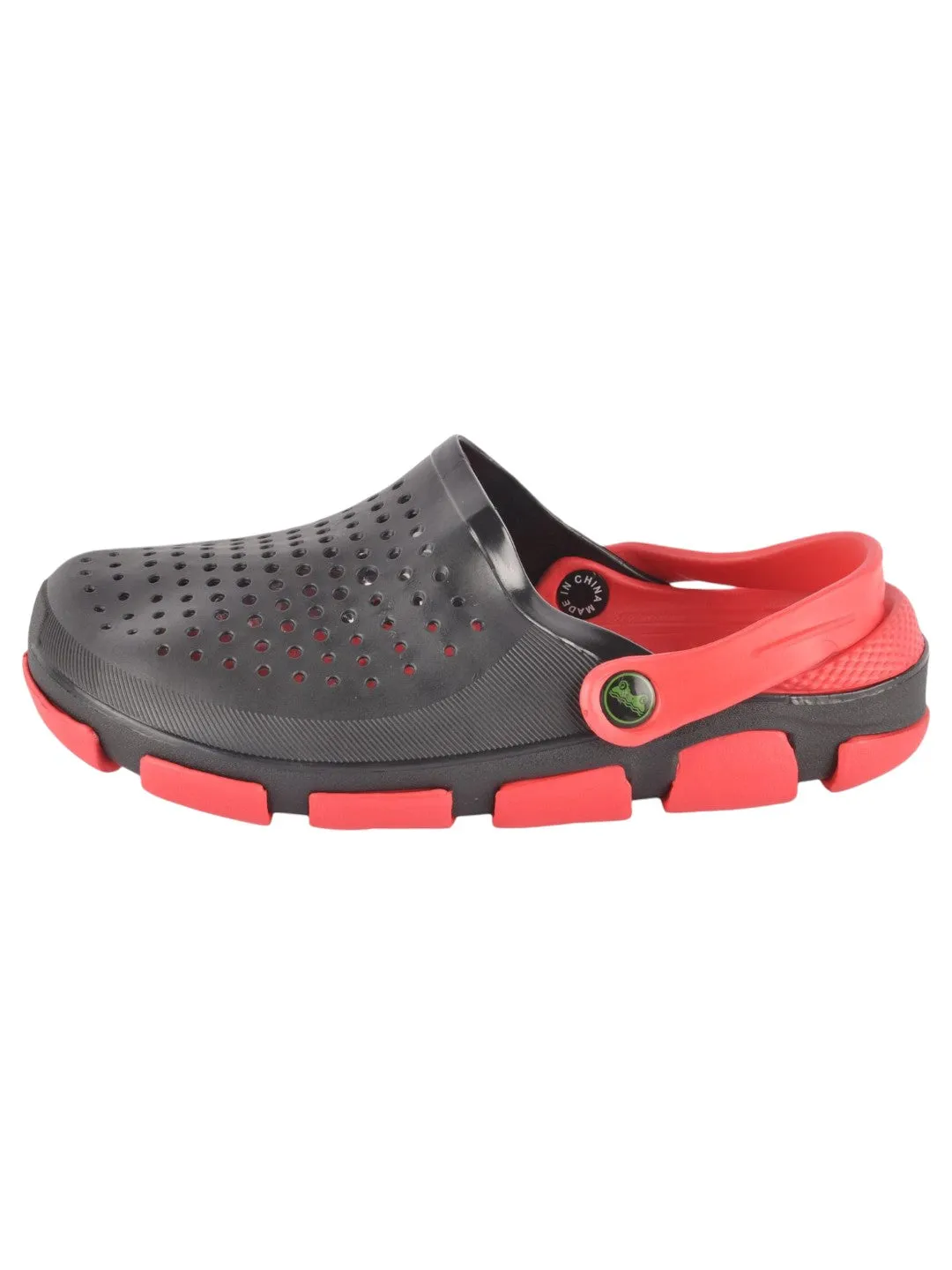 Black and Red Slip-On Ventilated Clogs For Boys