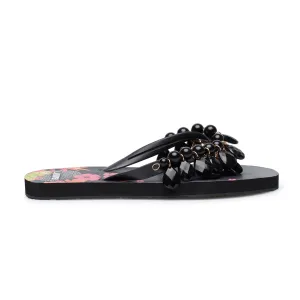 BLACK FLOWERED SLIPPERS