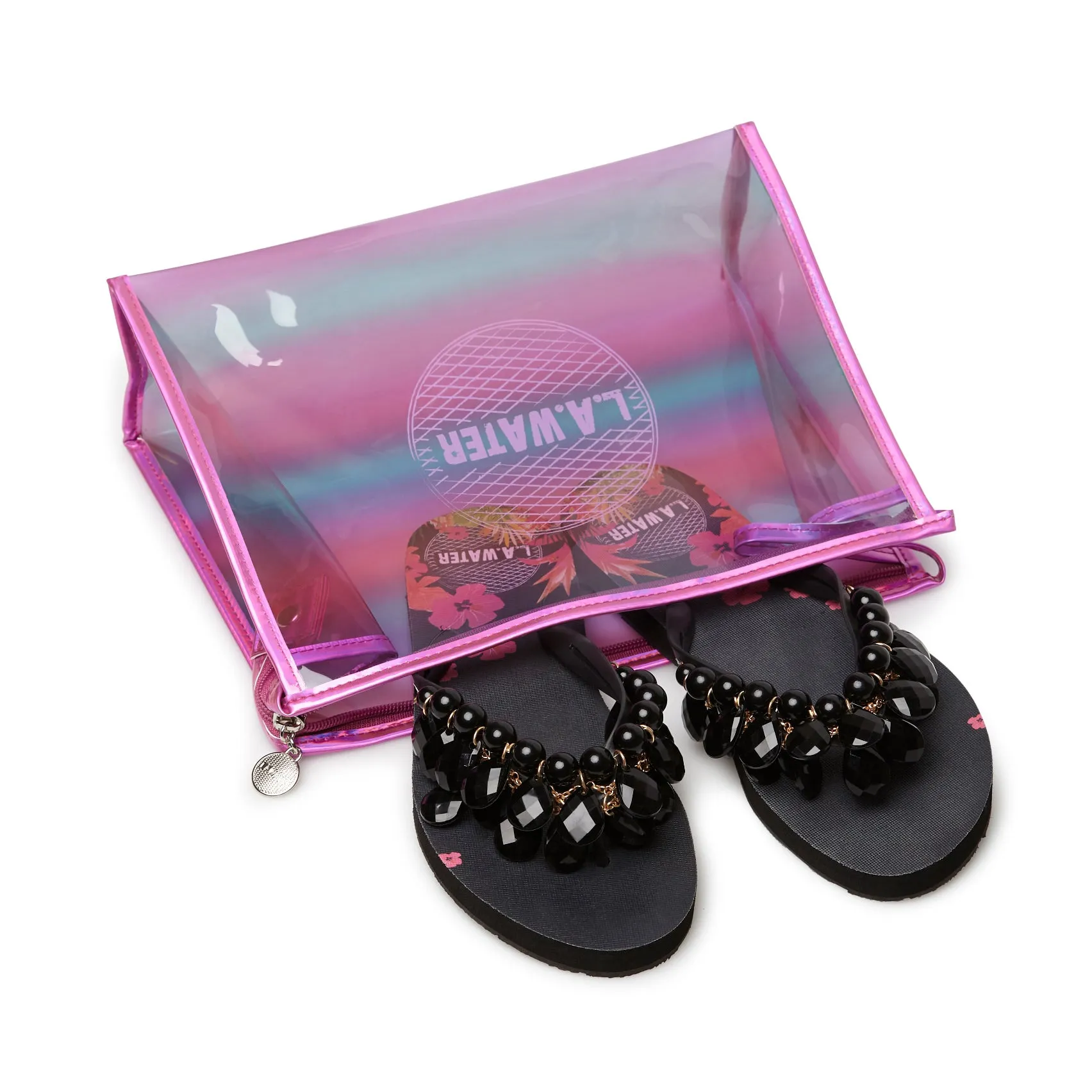 BLACK FLOWERED SLIPPERS