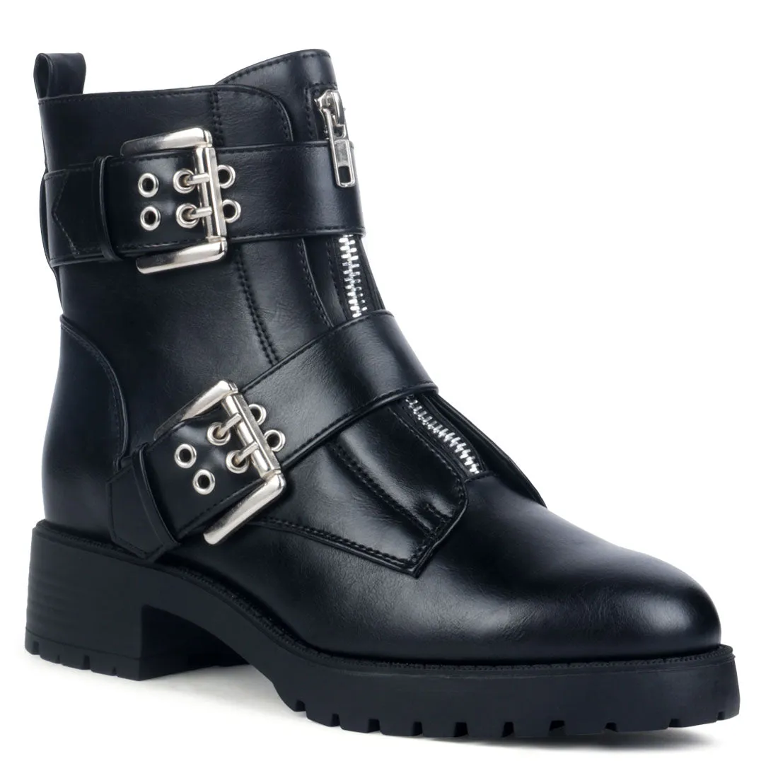 Black Zipper Buckle Boot