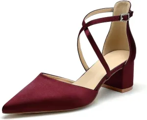 Block Heel Wedding Shoes for Bride Closed Toe Bridal Shoes Ankle Strap Wedding Chunky Heels