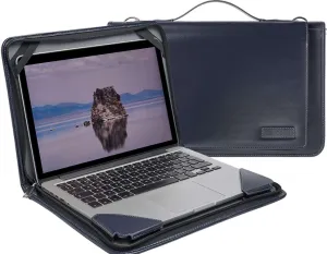 Blue Leather Laptop Messenger Case - Compatible with MSI Summit E13 AI Evo A1M 16" 2 in 1 Laptop