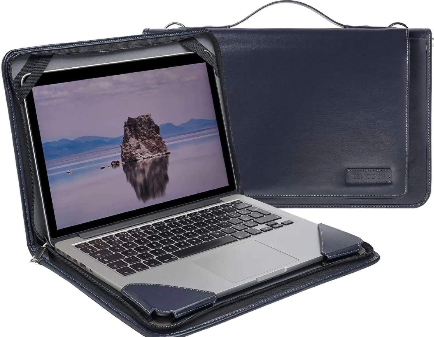 Blue Leather Laptop Messenger Case - Compatible with MSI Summit E13 AI Evo A1M 16" 2 in 1 Laptop
