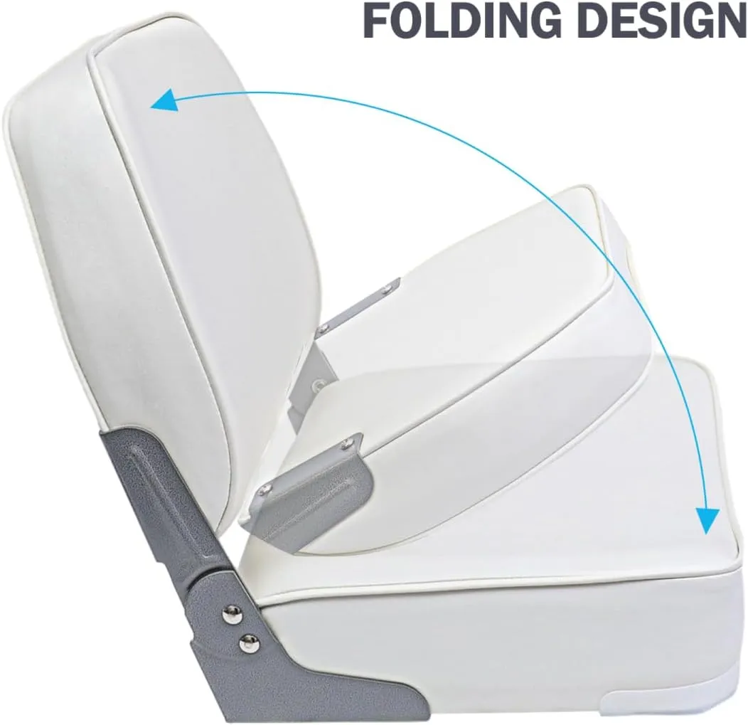 Boat Seat, Marine Folding Seat, Folding Boat Seat Low/High Back, Fold-Down Boat Captain Chair for Fishing Boat, Sightseeing Boat, Speedboat, Canoe (Beige, 1)