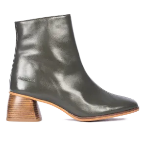 Boot with sculptural wooden heel