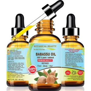 Botanical Beauty BABASSU OIL 100% Pure Natural REFINED Cold-Pressed Carrier Oil 2 Fl oz 60 ml for Face, Skin, Body, Hair, Lip, Nails. Rich in Vitamin E, Vitamin C
