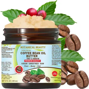 Botanical Beauty COFFEE BEAN OIL BUTTER 100% Natural VIRGIN RAW UNREFINED 8 Fl.oz.- 240 ml. Coffee Bean Essential Oil in Shea Nut Butter for FACE, SKIN, BODY, HAIR, NAILS.