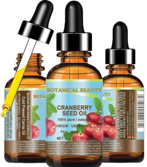 Botanical Beauty CRANBERRY SEED OIL 100% Pure Natural Unrefined Virgin Cold Pressed Carrier Oil. 2 fl.oz - 60 ml. for Face, Skin, Body, Hair, Lips, Nails, Anti - Aging Face Oil