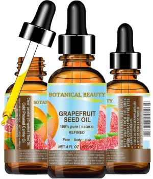 Botanical Beauty GRAPEFRUIT SEED OIL. 100% Pure Natural Undiluted Refined Cold Pressed Carrier Oil (NOT ESSENTIAL OIL) 4 Fl.oz.- 120 ml. for Face, Skin, Hair, Lips and Nails. Rich in vitamin C